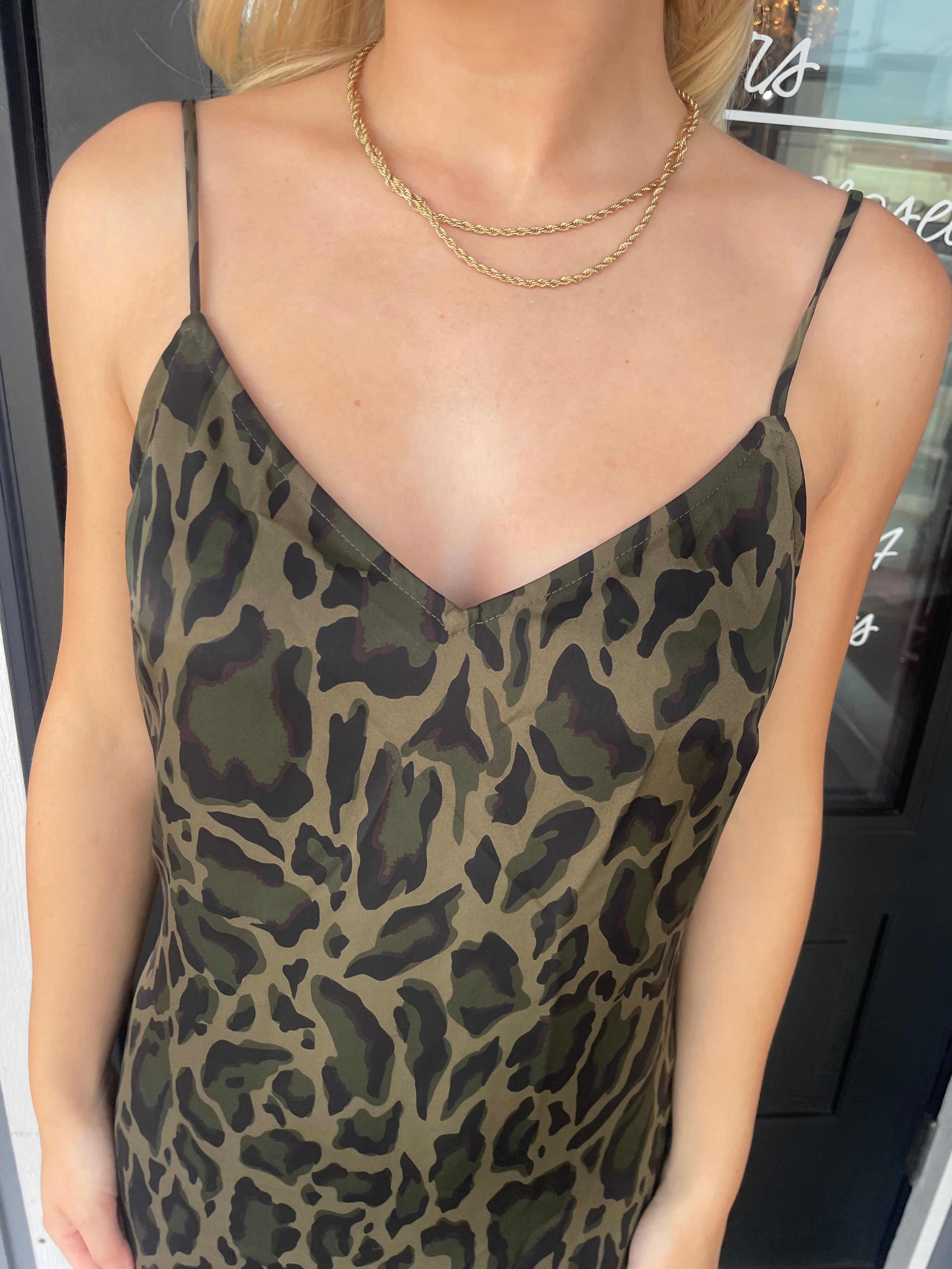 Army Green Leopard Dress