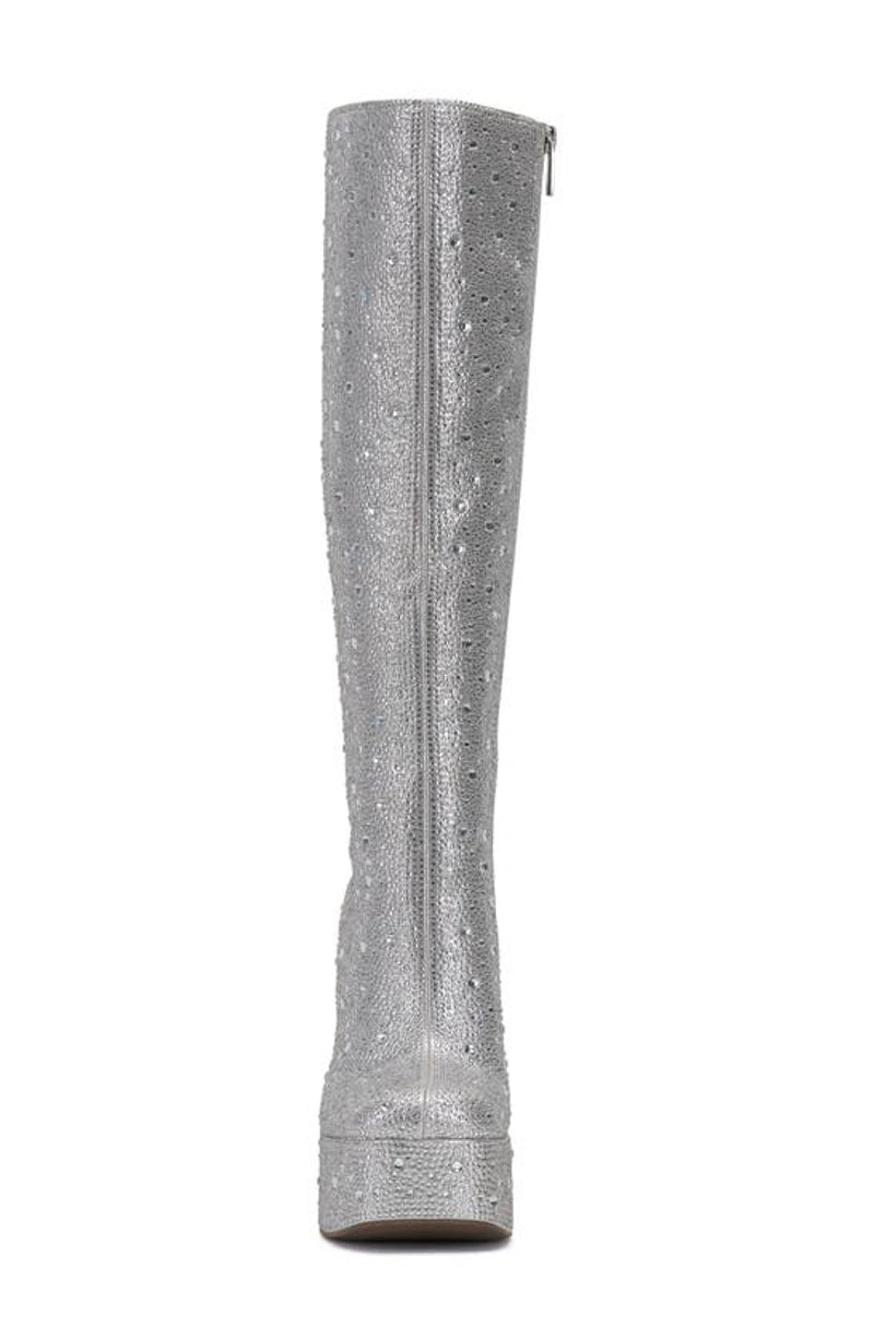 Silver Knee High Platform Boot