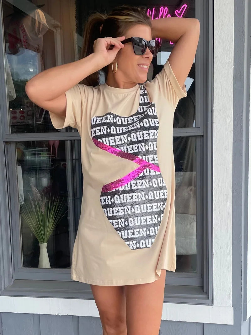 Beige Bathing Suit Cover Up T-Shirt Dress