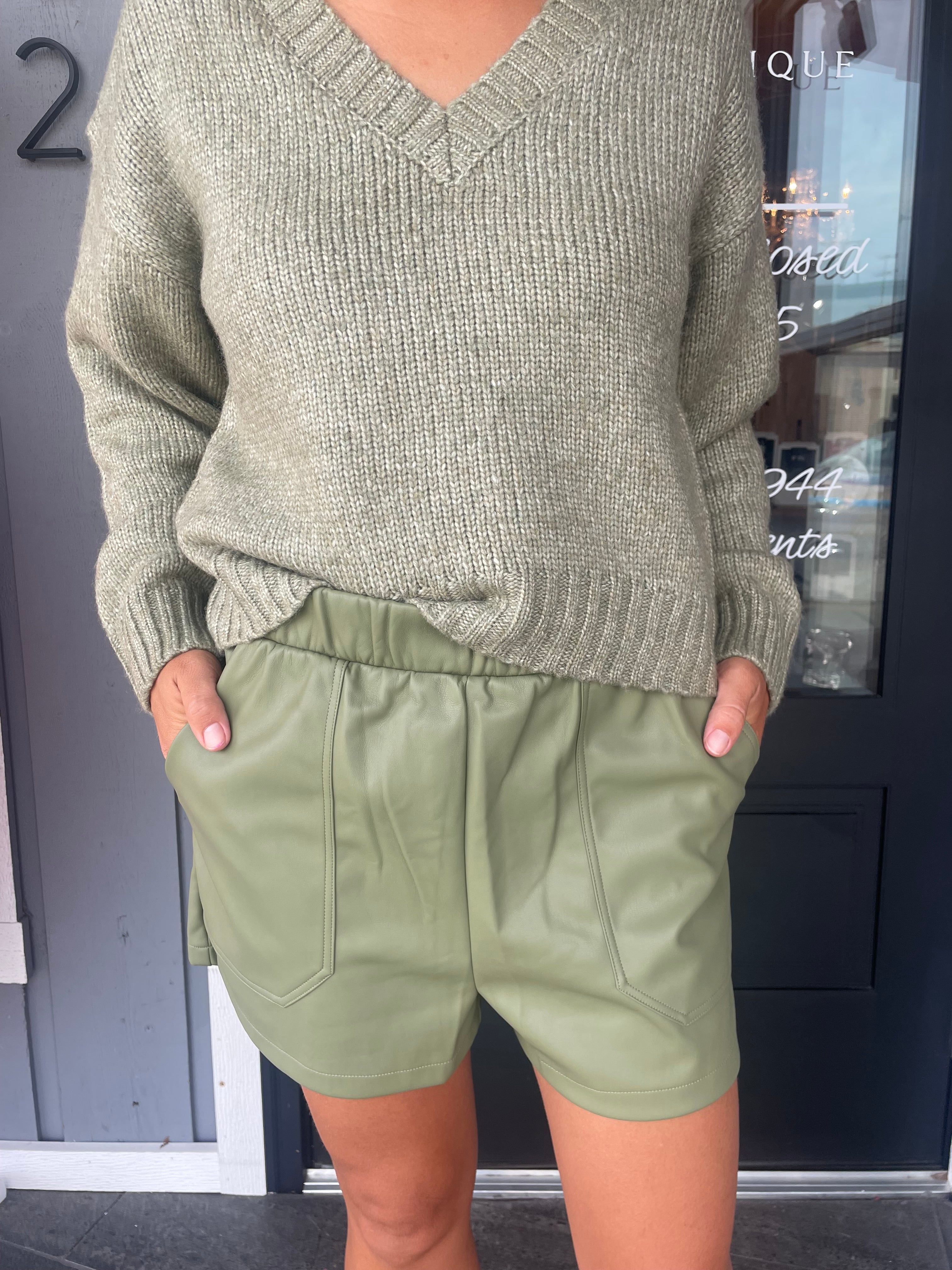 Olive Green Faux Leather Shorts
