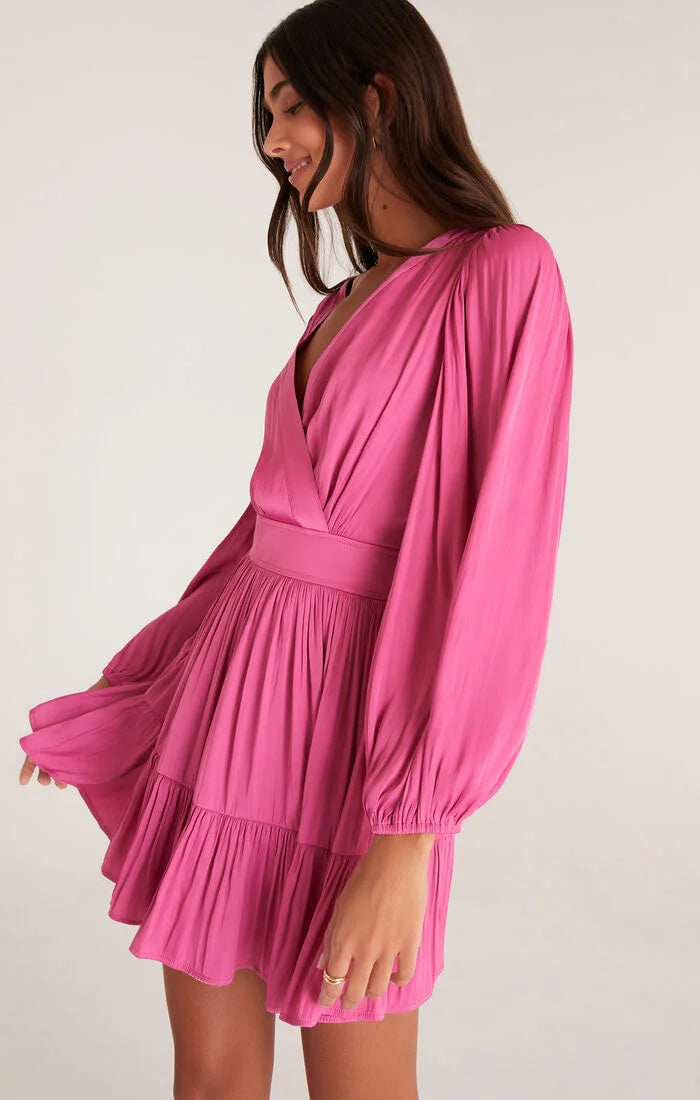 Pink Satin Ruffle Dress