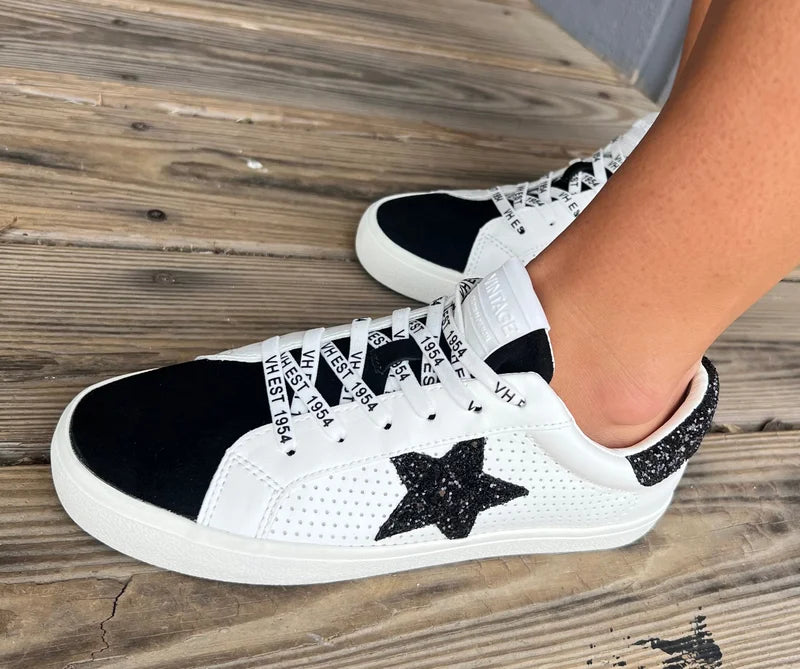 White with Black Glitter Sneaker